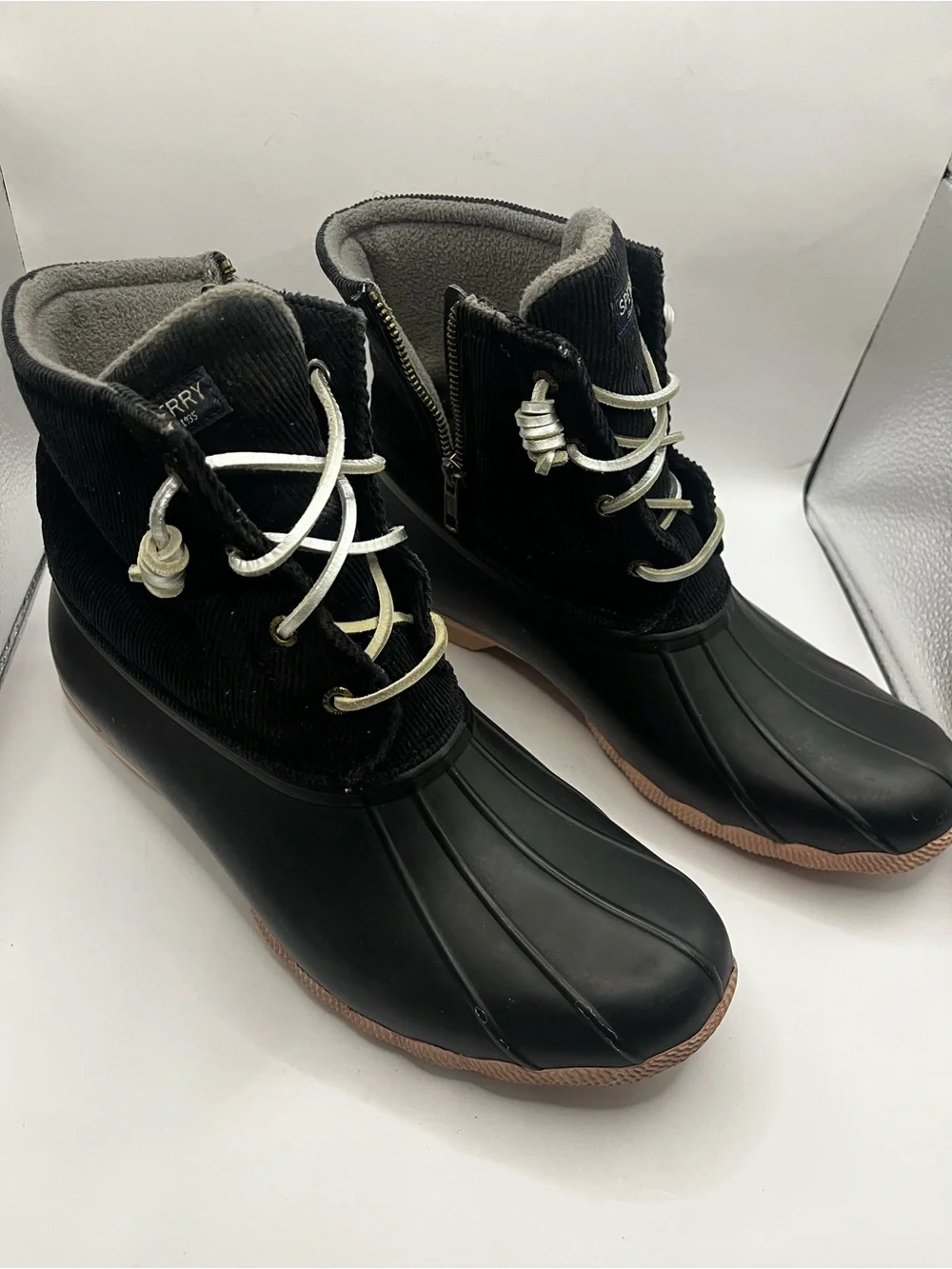 Sperry Women’s Black & Tan Duck Boot with Corduroy Upper